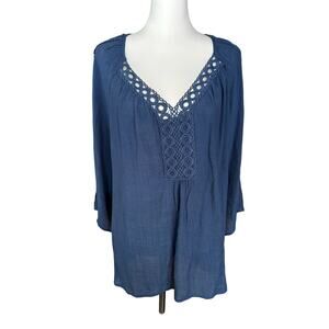 Zac & Rachel Woman Blue 3/4 Sleeve Top 2X